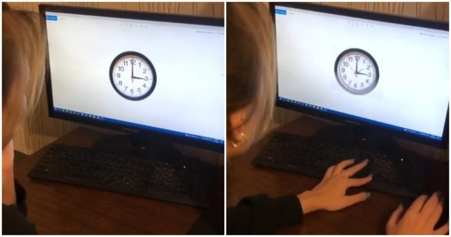 Девушка пытается определить время по стрелочным часам
